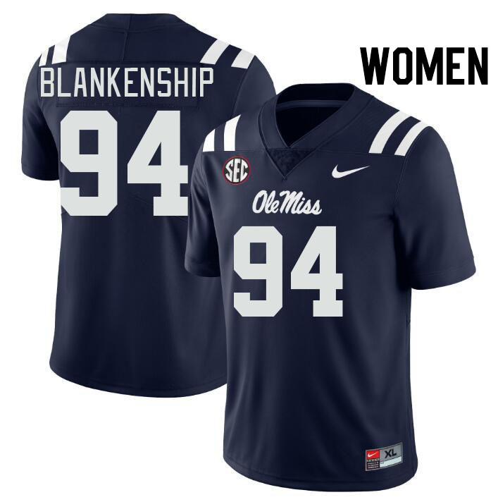 Women #94 Caleb Blankenship Ole Miss Rebels College Football Jerseys Stitched-Navy